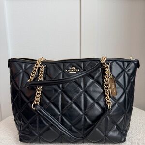 Coach Quilted Black Leather Chain Crossbody Bag – Gold Hardware